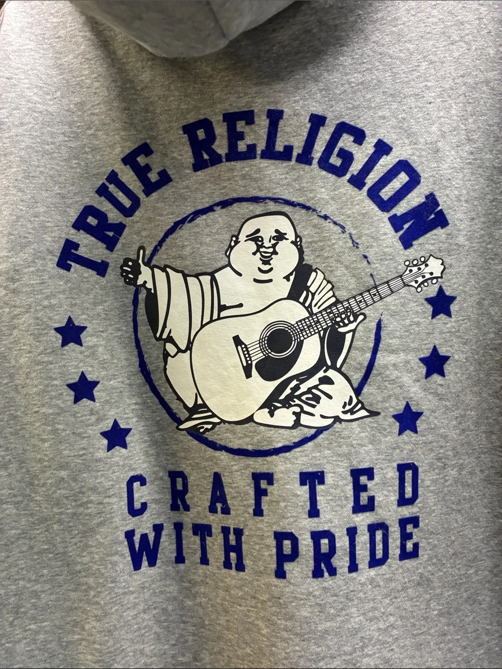 True Religion Heather Gray Full-Zip Hoodie with Blue Logo
